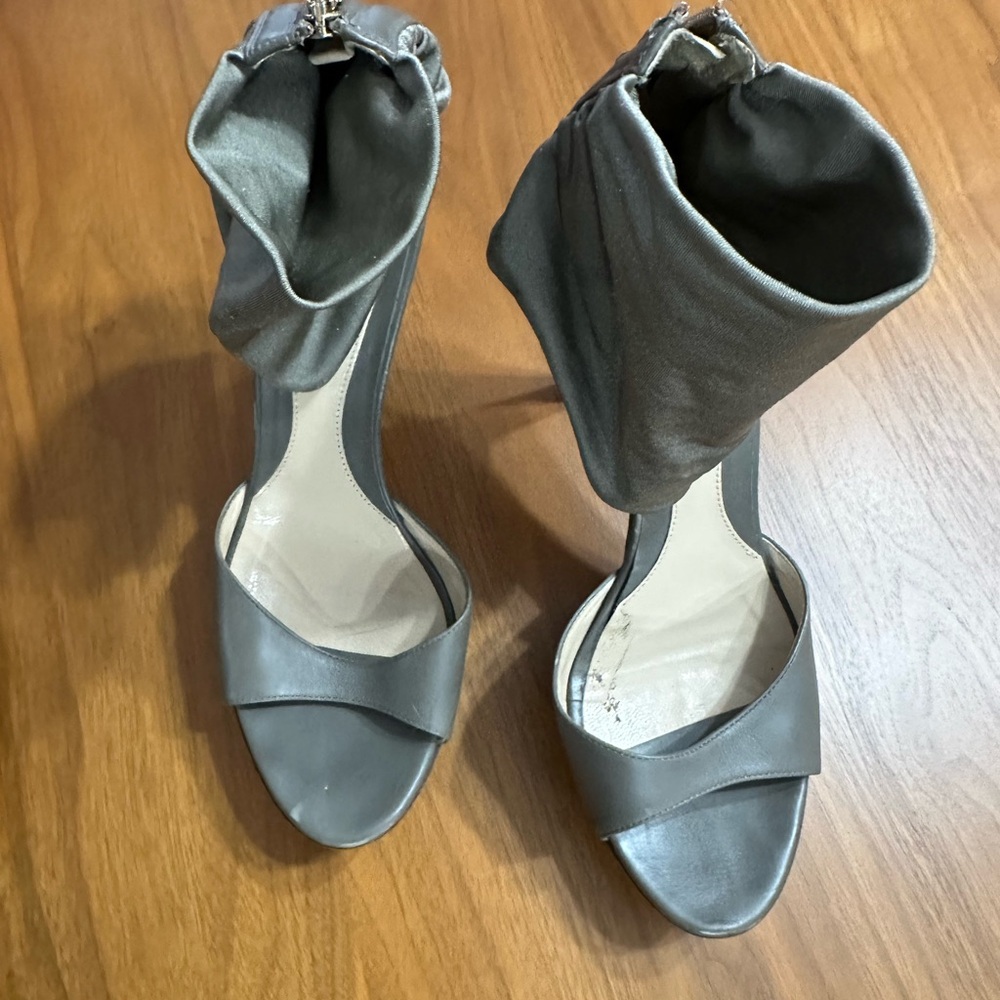 Fendi 4 inch zip up strappy sandal in taupe